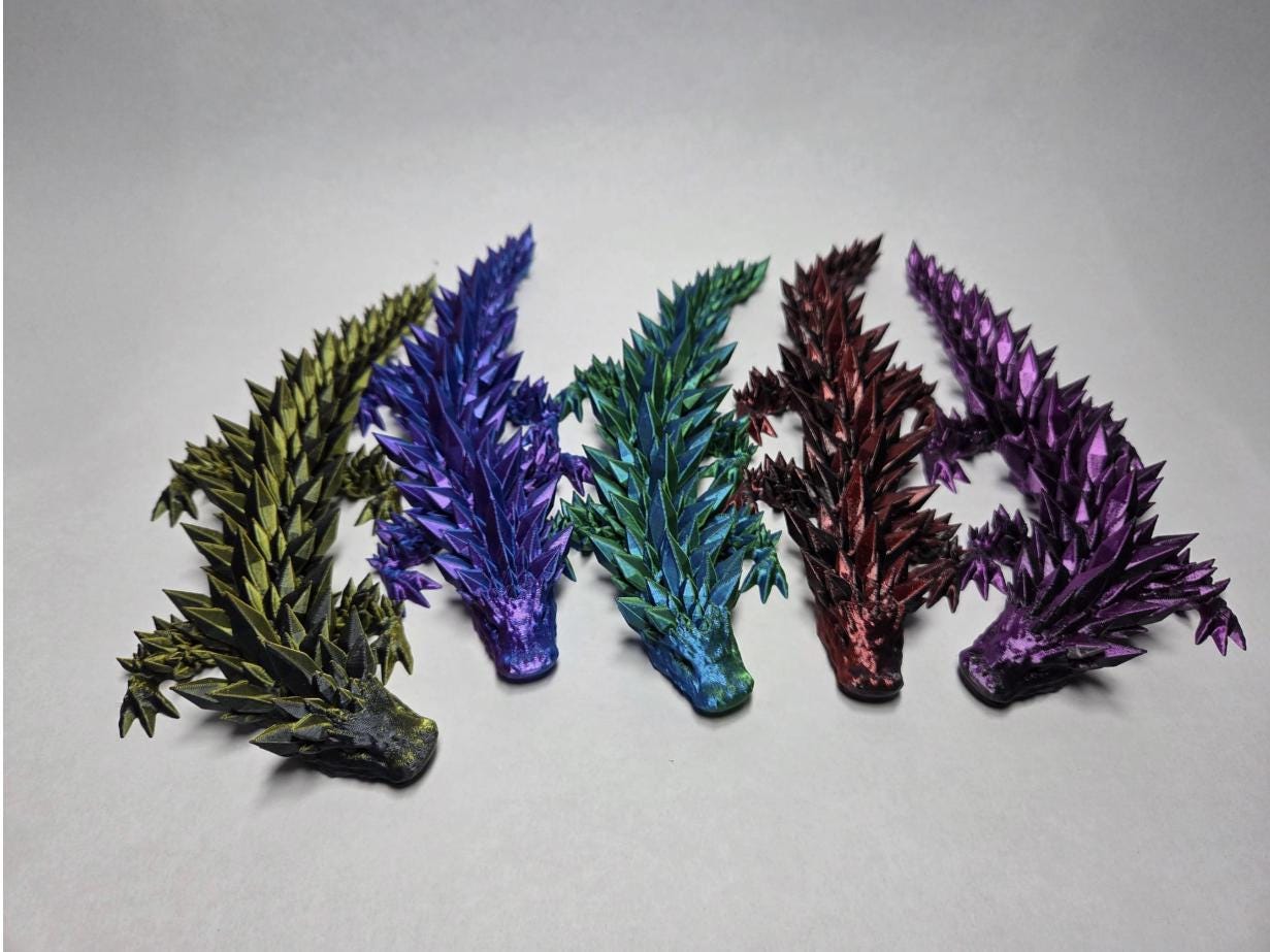 Articulated Spiky Dragon: 3D Printed Fidget Toy, Dual Colour