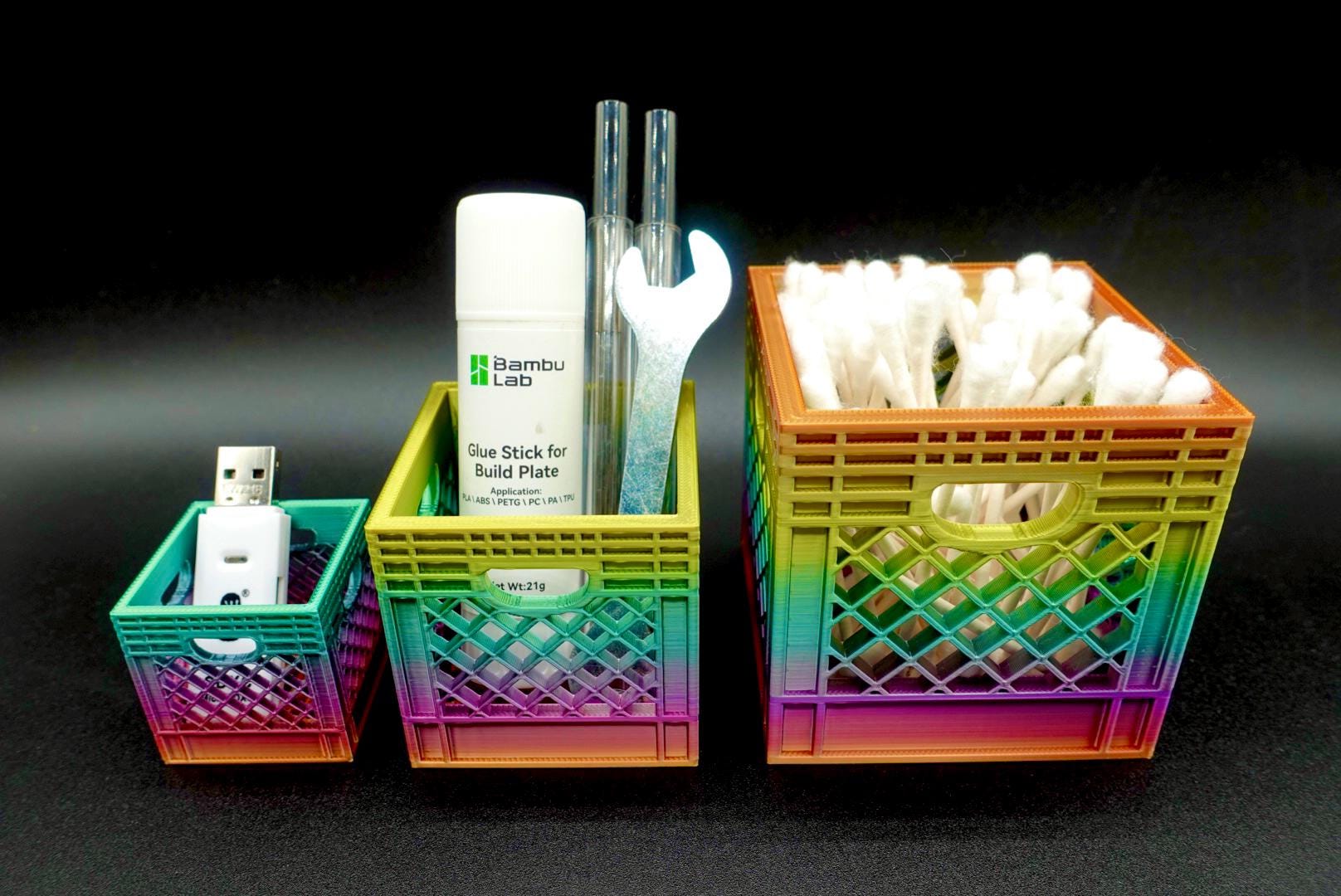 Colorful Mini Crate Storage Boxes - Small to Large Sizes - Adorable 3D Printed Desk Organisers